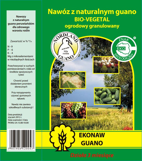 Nawóz z naturalnym guano, BIO-VEGETAL, ogrodowy granulowany.